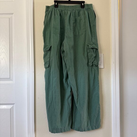 7 For All Mankind Green Linen Cargo Wide Leg Pants Sz L - Picture 3 of 6
